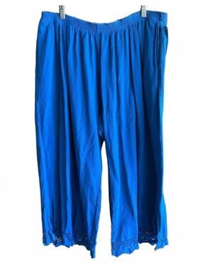 Manta Del Lago Blue Crochet Hem Capri Cropped Pants 3X NWT Boho Artisan Cotton